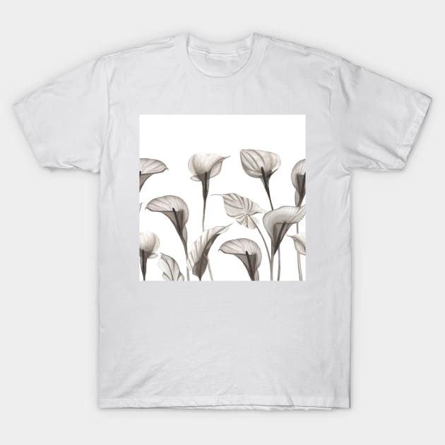 Elegant Xray Calla flowers. Tropical transparent watercolor flowers print T-Shirt by likapix